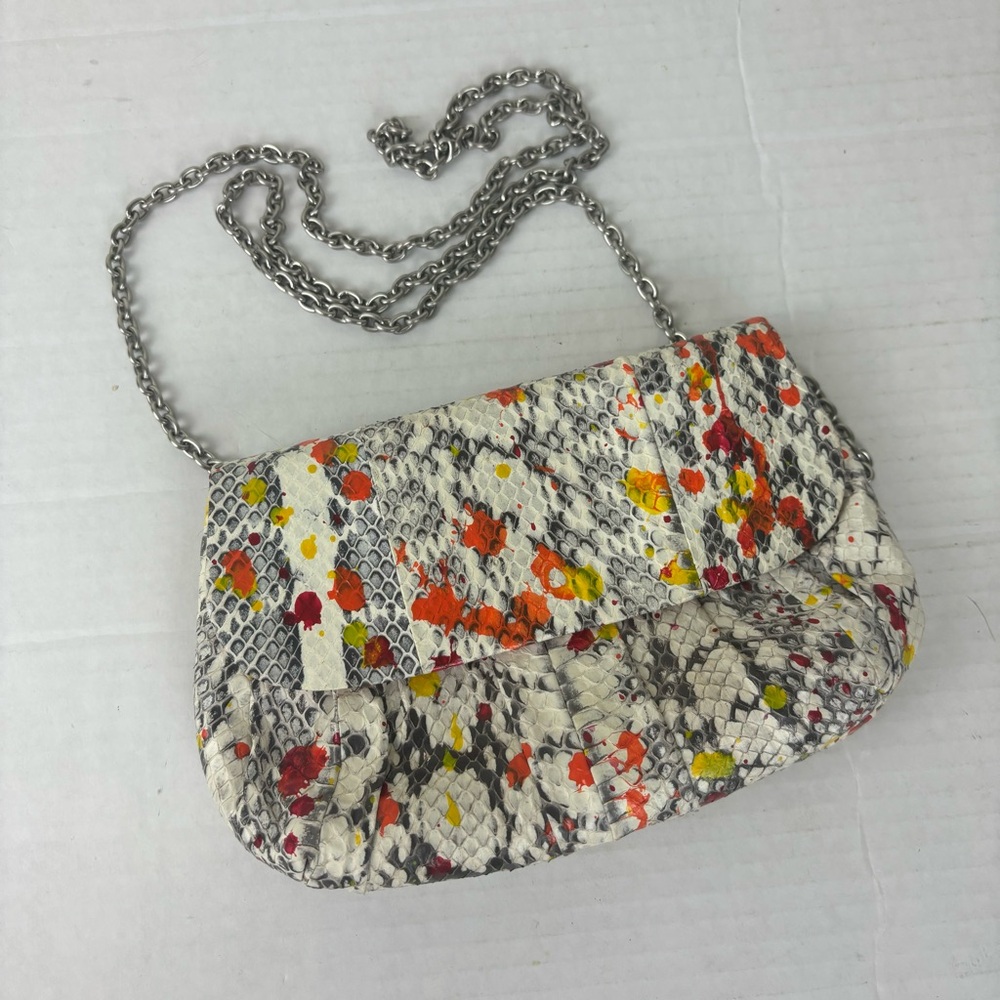 Inge Christopher-PAM clutch:crossbody bag-snakeskin w/paint splash-EUC